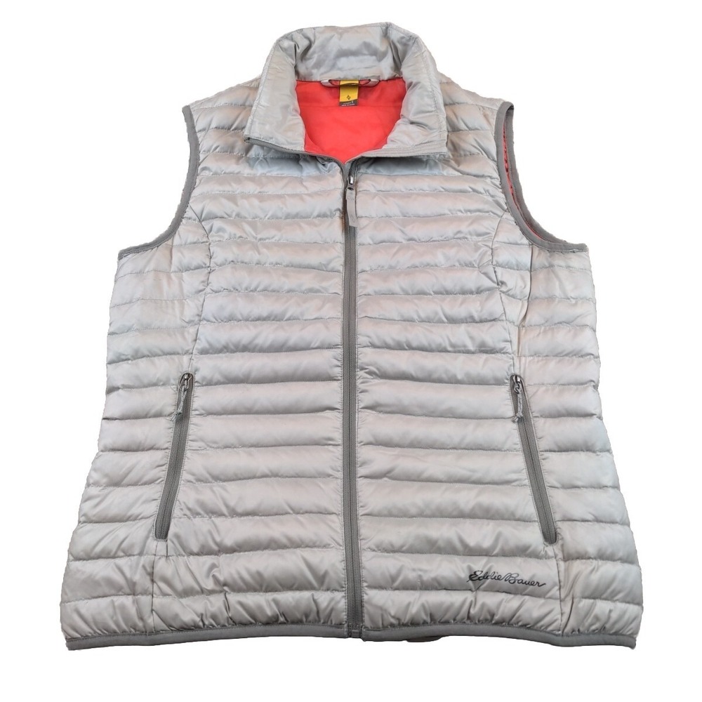 Eddie Bauer Vest Womens Small Silver Travex EB700 Down Fill Quilted Puffer Zip